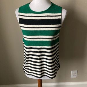St. John knit green/black striped sleeveless shell